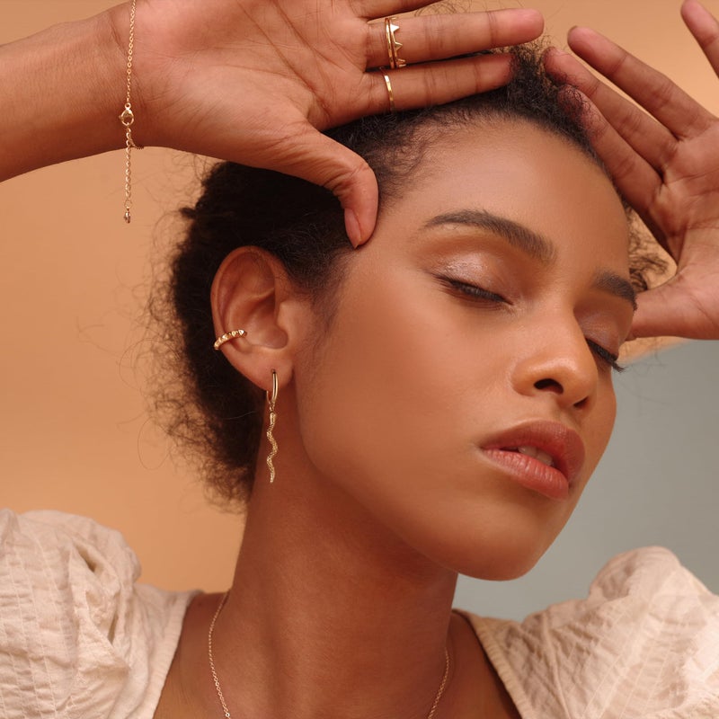 FETTERO Gold Plated Hoop Dangle Earrings Lightweight Drop Huggie Hoop Earrings for Women Hypoallergenic Earrings Dainty Wear - Long Snake Hoops - Image 2